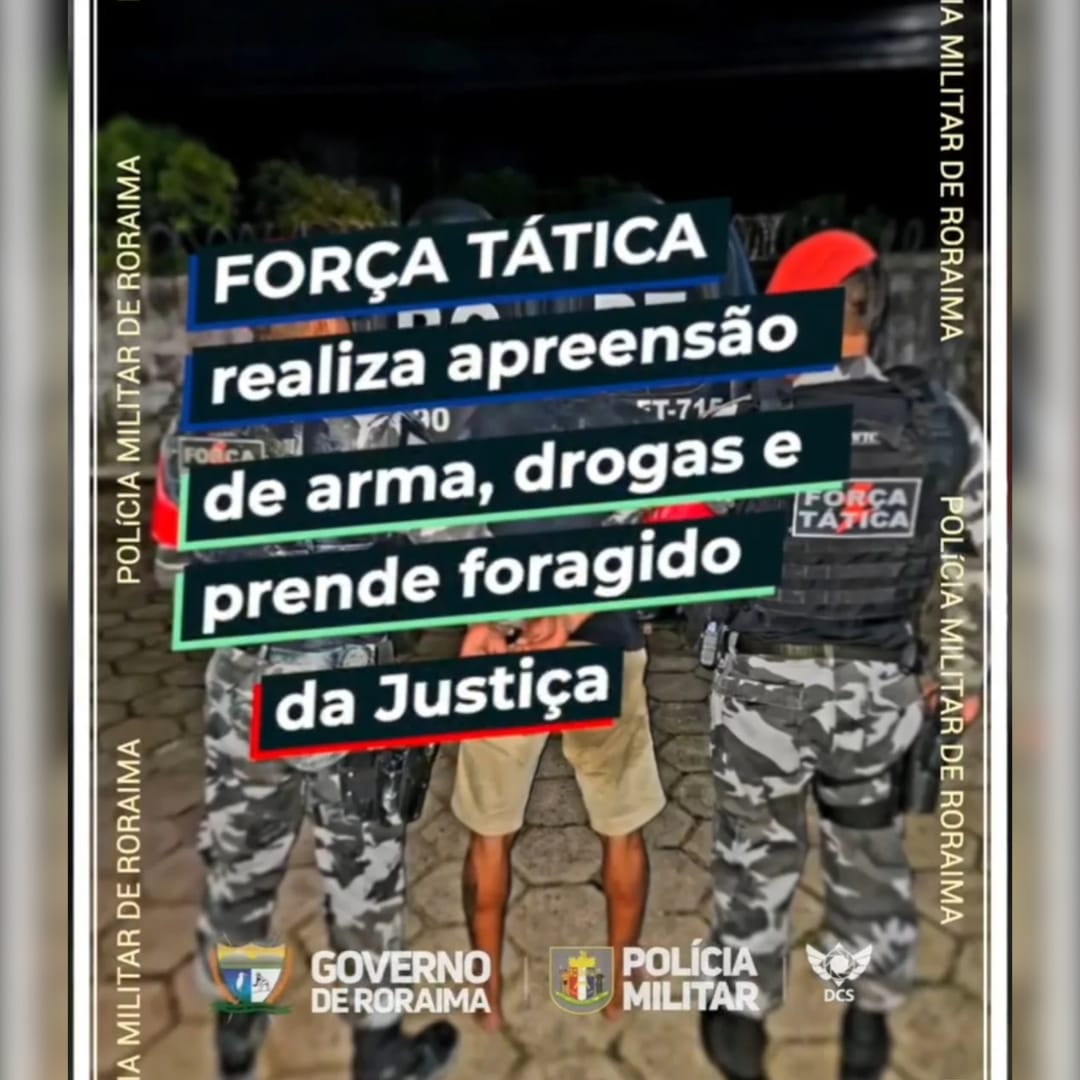 Força Tática realiza apreensão de arma, drogas e prende foragido da Justiça